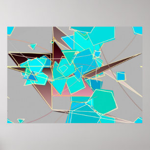 Poster Abstrait moderne - Géométrique, Gris et Turquoise