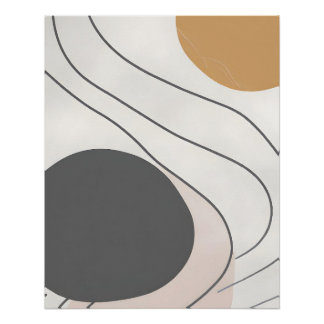 Poster Abstrait Moderne Neutre avec Lignes Fluides