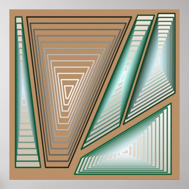 Poster Abstrait moderne - Pyramides de 3 jours, Taupe et  (Devant)