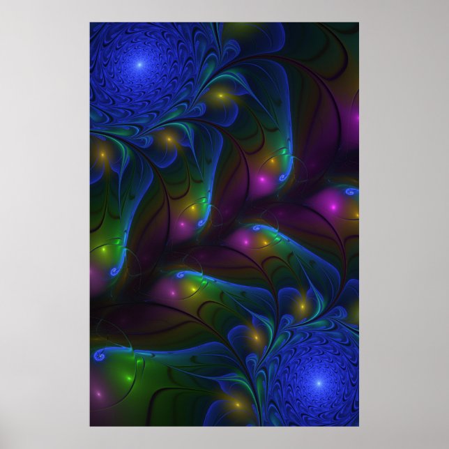 Poster Abstrait Moderne Trippy Fractal Lumineux Coloré (Devant)