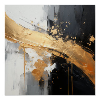 Poster Abstrait noir, or, blanc et gris