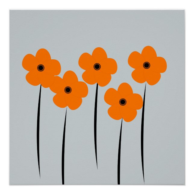Poster Abstrait Orange Anémones Flowers (Devant)