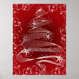 Poster Abstrait Red X'mas Tree & Swirls