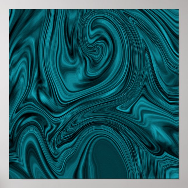 Poster Abstrait Turquoise Et Black Liquid Art (Devant)