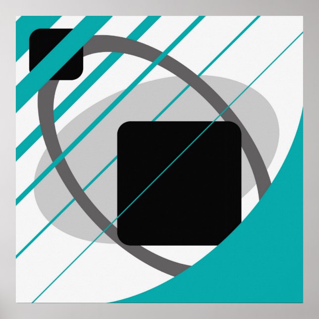 Poster Abstrait Turquoise gris blanc blanc cassé noir AP0 (Devant)