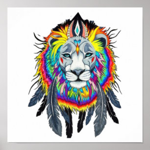 Poster Abstrait Vibrant Peinture de Lion