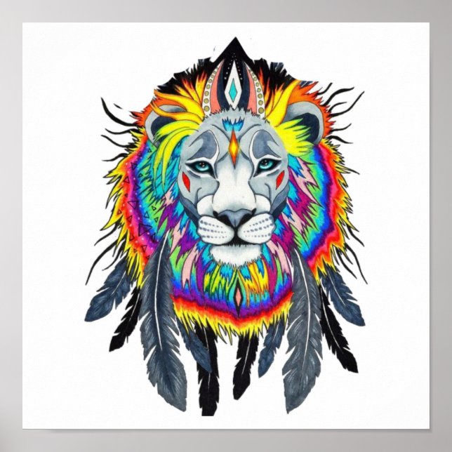 Poster Abstrait Vibrant Peinture de Lion (Devant)