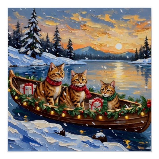 Poster Abyssinian Cat Christmas Boat Holiday (Devant)