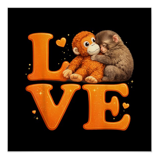 Poster Accroche-Toi Singe Mignon Bébé Macaque  (Devant)