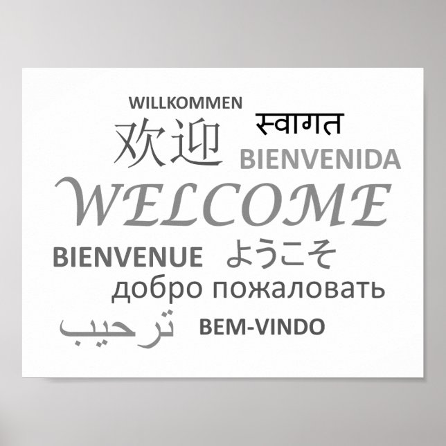 Poster Accueil en noir et blanc avec plusieurs langues (Devant)