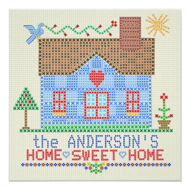 Poster Accueil Sweet Home Cross Stitch House Personnalisé (Devant)