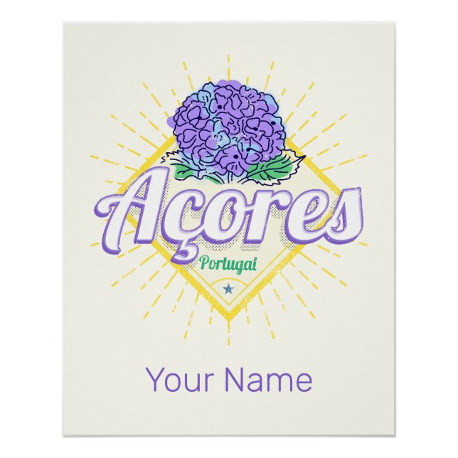 Poster Açores Hydrangea Flower Island Portugal Vintage (Devant)
