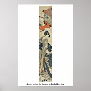 Poster Actors before the theater by Isoda,Koryusai