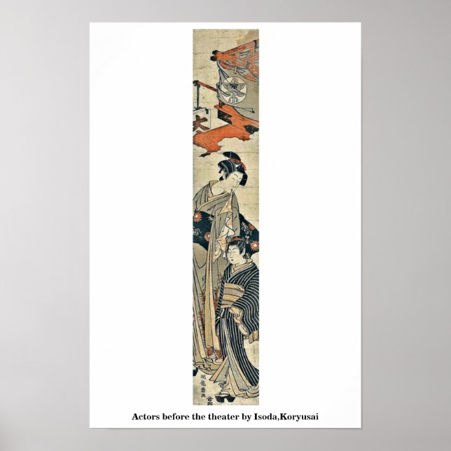 Poster Actors before the theater by Isoda,Koryusai (Devant)