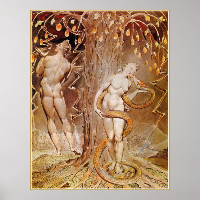 Poster Adam, Eve & Serpent dans le Jardin d'Eden par Blak (Devant)
