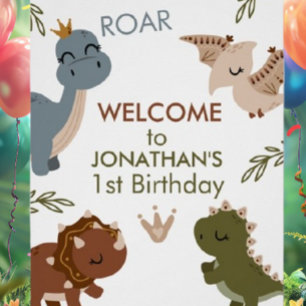 Poster Adorable 1er anniversaire Boho Dinosaures