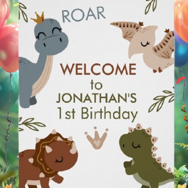 Poster Adorable 1er anniversaire Boho Dinosaures (Celebrate your little one's milestone with our Adorable 1st Birthday Boho Dinosaurs Poster!)