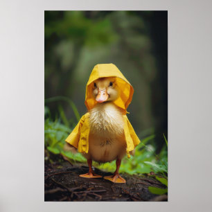 Poster adorable Baby Duck in Yellow Rain