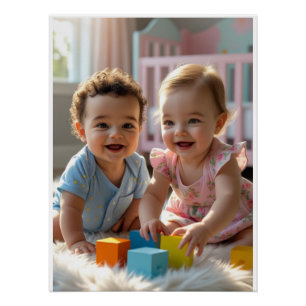 Poster Adorable Baby Duo Jouer dans une crèche éclairée p