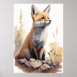 Poster adorable Baby Fox Watercolor Nursery