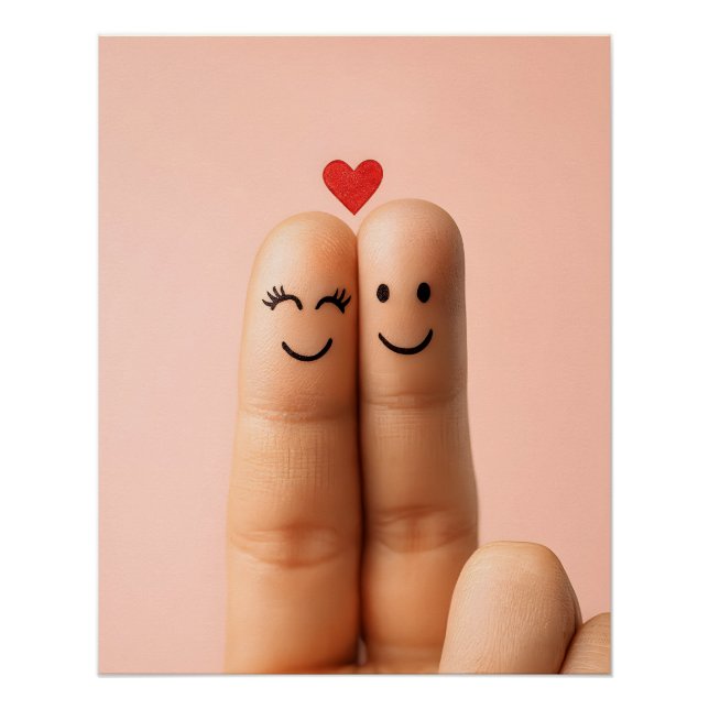Poster Adorable Finger Couple Art, Cute Finger Faces (Devant)