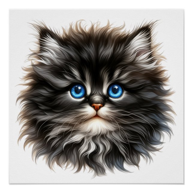 Poster Adorable Fluffy Kitten avec yeux bleus (Devant)