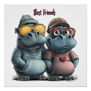 Poster Adorable Hippo Best Friends Wall Art