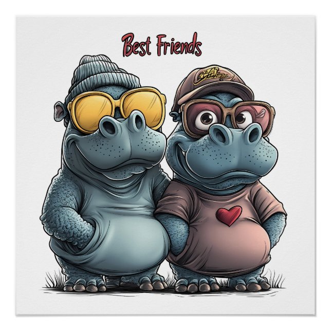 Poster Adorable Hippo Best Friends Wall Art (Devant)