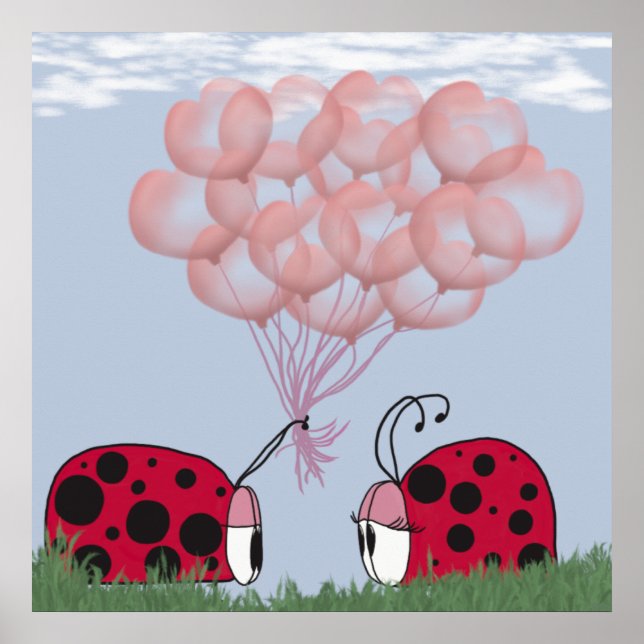 Poster Adorable Ladybug Avec Joli Bouquet De Balloon Rose (Devant)