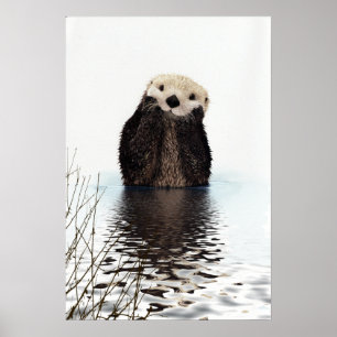 Poster Adorable Otter souriant dans le lac