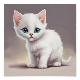 Poster adorable petit chaton blanc