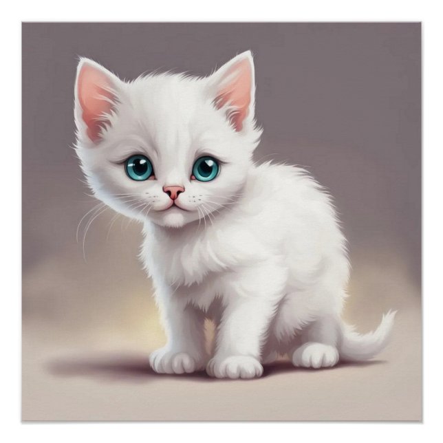 Poster adorable petit chaton blanc (Devant)