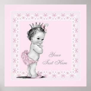 Poster Adorable Princesse rose Vintage bébé fille