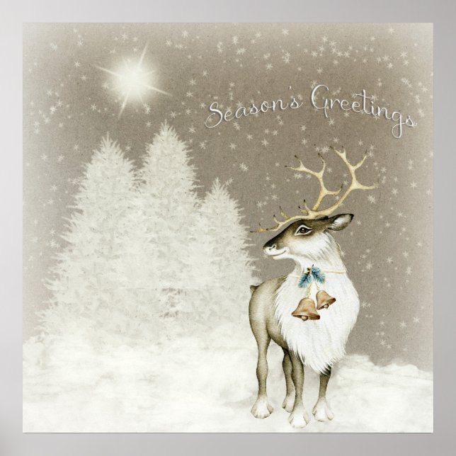 Poster Adorable renne rustique en hiver (Devant)