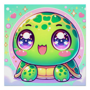 Poster Adorable Tortue Kawaii