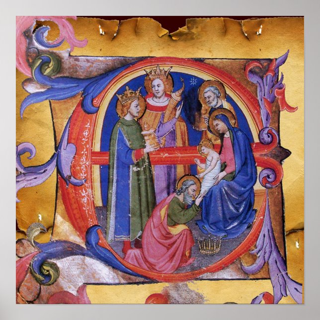 POSTER ADORATION DES MAGI NATIVITÉ PARCHEMIN MONOGRAMME (Devant)