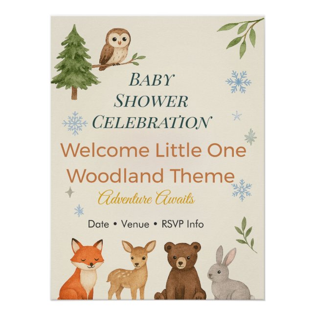Poster Adventure Awaits Invitation Woodland Baby Shower  (Devant)