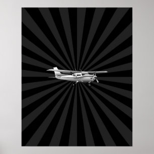 Poster Aéronef Cessna Silhouette Flying Black Burning