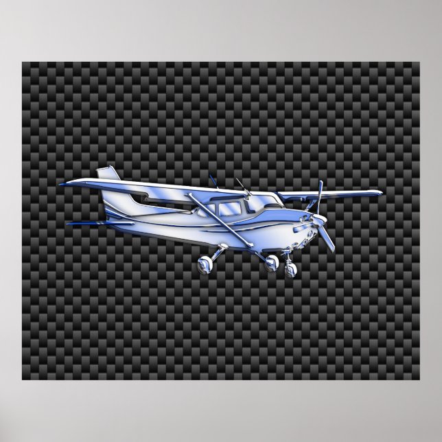 Poster Aéronef Chrome Comme Cessna Black Carbon Fibres (Devant)
