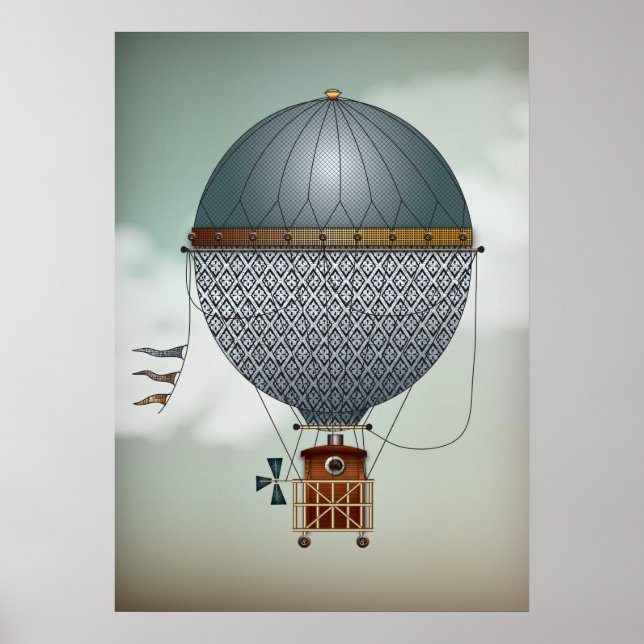 Poster Aéronef de ballon à air chaud Indigon | Steampunk  (Devant)