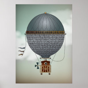 Poster Aéronef de ballon à air chaud Indigon   Steampunk 