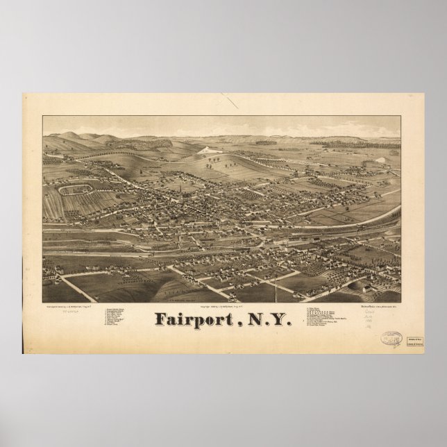 Poster Aéroport New York 1885 Antique carte panoramique (Devant)
