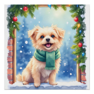 Poster Affenpinscher aquarelle cosy Noël enneigé