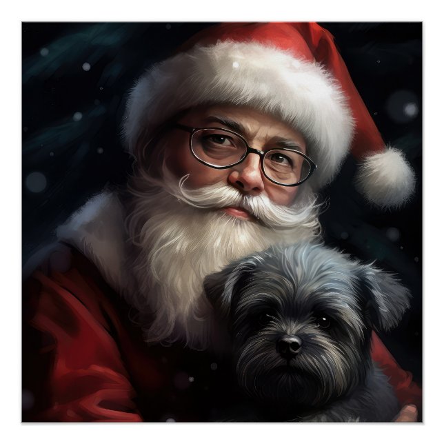 Poster Affenpinscher avec Noël Festif du Père Noël (Devant)