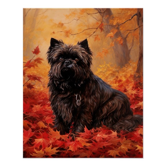 Poster Affenpinscher en automne Feuilles automne Inspiré (Devant)