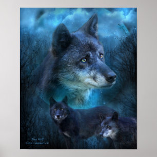 Poster Affiche/copie bleues d'art de loup
