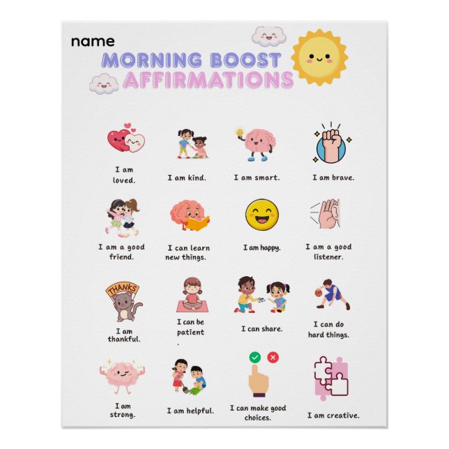 Poster Affirmations de boost du matin sur toile (Devant)