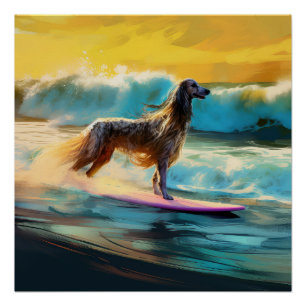 Poster Afghan Hound Beach Surf Peinture