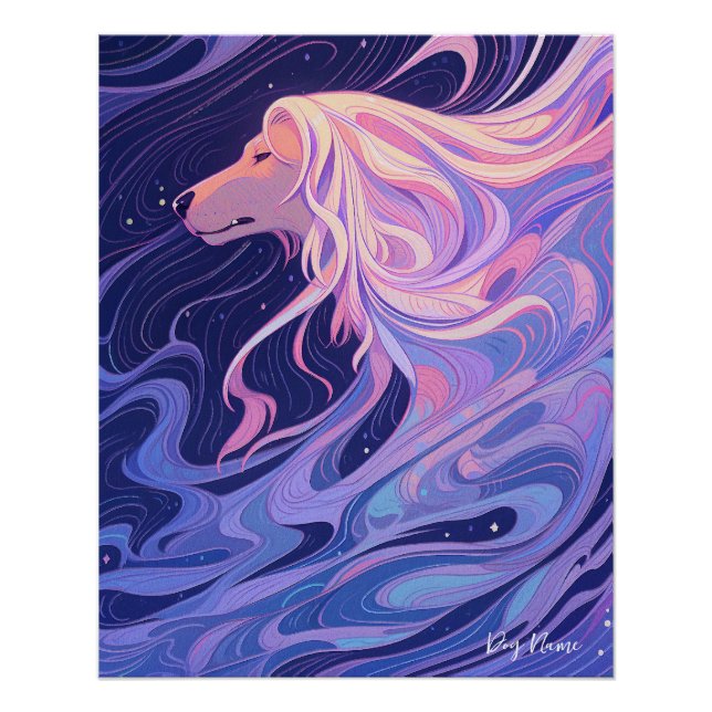 Poster Afghan Hound chien avec ciel étoilé et eau 001 (Devant)