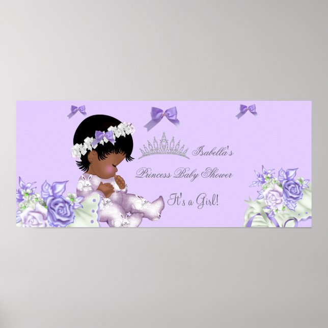 Poster Africain Américain Lavender Grey Baby shower Girl  (Devant)